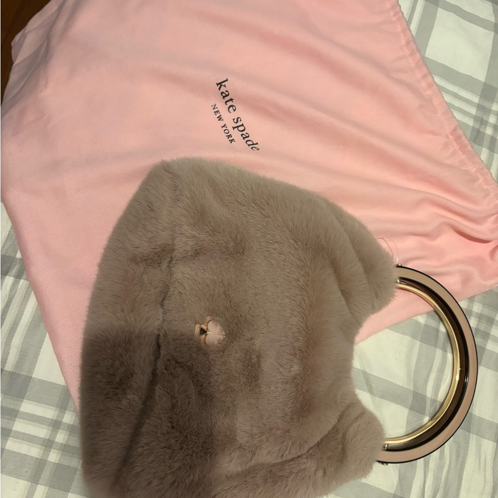 kate spade Faux Fur Taupe Handbag with Gold Ring Handles